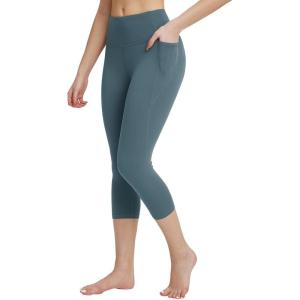 imagebaleaf Womens Capri Leggings with Pockets High Waisted Workout Yoga Running Gym Pants for Casual SummerSteel Blue