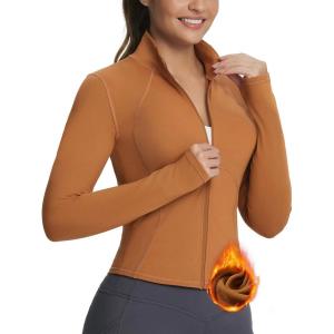 imagebaleaf Womens Fleece Jacket for Running Zip Up Jackets Cold Weather Gear Workout Bbl Tights YogaCaramel