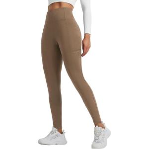 imagebaleaf Womens Fleece Lined Leggings Thermal Winter Warm Pants High Waisted Cold Weather Tights with Cross PocketsBrown