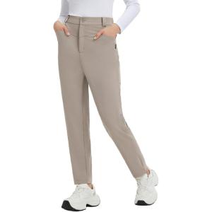 imagebaleaf Womens Fleece Lined Pants Stretch Business Casual with 5 Pockets Travel Petite Work Thermal Pants Winter SweatpantsKhaki