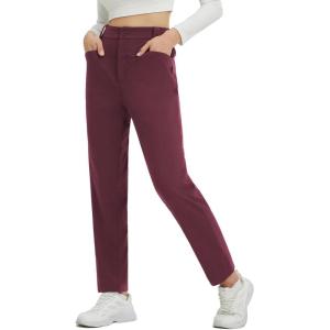 imagebaleaf Womens Fleece Lined Pants Stretch Business Casual with 5 Pockets Travel Petite Work Thermal Pants Winter SweatpantsWine Red