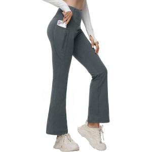 imagebaleaf Womens Fleece Lined Pants Water Resistant Winter Thermal Warm Flare Leggings Bell Bottom Yoga Pants with PocketsCharcoal