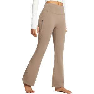 imagebaleaf Womens Fleece Lined Pants Water Resistant Winter Thermal Warm Flare Leggings Bell Bottom Yoga Pants with PocketsCocoa Creme