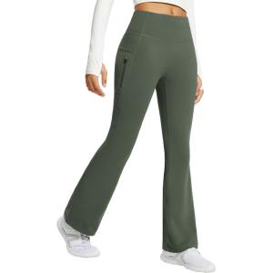 imagebaleaf Womens Fleece Lined Pants Water Resistant Winter Thermal Warm Flare Leggings Bell Bottom Yoga Pants with PocketsDark Army Green