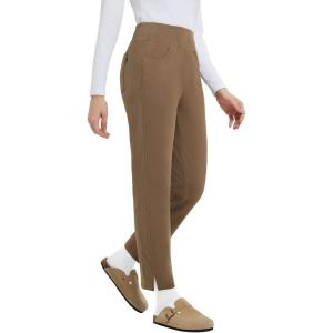 imagebaleaf Womens Fleece Lined Pants Winter Thermal Travel Pants Cold Weather Golf Hiking Snow Pockets Work CasualBrown