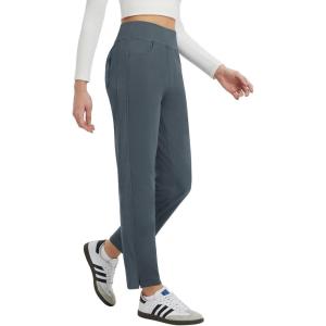 imagebaleaf Womens Fleece Lined Pants Winter Thermal Travel Pants Cold Weather Golf Hiking Snow Pockets Work CasualDark Gray