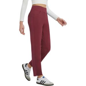 imagebaleaf Womens Fleece Lined Pants Winter Thermal Travel Pants Cold Weather Golf Hiking Snow Pockets Work CasualWine Red