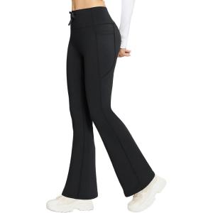 imagebaleaf Womens Fleece Lined Pants Winter Thermal Warm Bootcut Flare Leggings Hiking Yoga Pants with Zip Pockets Cold WeatherBlack