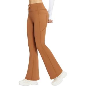 imagebaleaf Womens Fleece Lined Pants Winter Thermal Warm Bootcut Flare Leggings Hiking Yoga Pants with Zip Pockets Cold WeatherCaramel