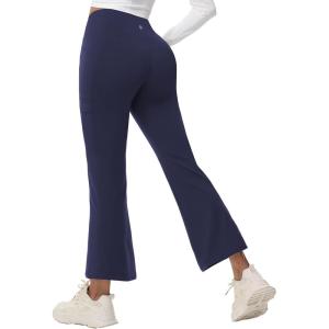 imagebaleaf Womens Fleece Lined Pants Winter Thermal Water Resistant Crossover Flare Leggings Warm Bootcut Hiking OutdoorNavy