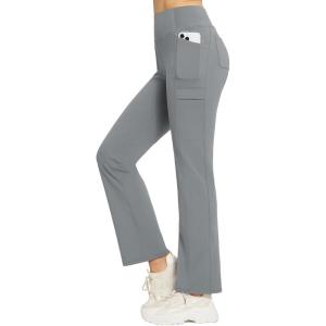 imagebaleaf Womens Fleece Lined Pants Yoga Pants Warm Thermal Winter High Waisted Straight Leg Leggings with 6 PocketsDark Grey