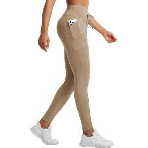 imagebaleaf Womens Fleece Lined Thermal Leggings High Waisted Warm Winter Running Hiking Pants with Pockets Water ResistantBrown