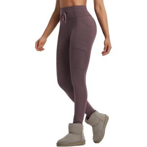 imagebaleaf Womens Fleece Lined Thermal Leggings High Waisted Warm Winter Running Hiking Pants with Pockets Water ResistantDark Brown