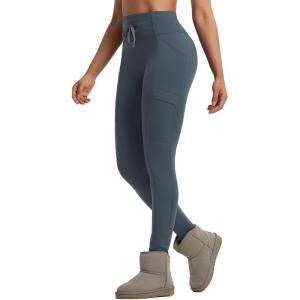 imagebaleaf Womens Fleece Lined Thermal Leggings High Waisted Warm Winter Running Hiking Pants with Pockets Water ResistantDark Gray