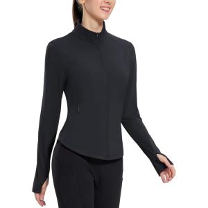 imagebaleaf Womens Fleece Running Jacket Water Resistant Full Zip Winter Cold Weather Gear Thermal Cycling Workout JacketsBblack