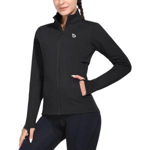 imagebaleaf Womens Fleece Running Jacket Water Resistant Full Zip Winter Cold Weather Gear Thermal Cycling Workout JacketsBlack
