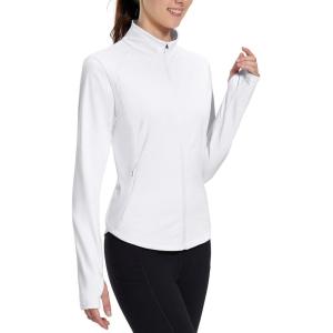 imagebaleaf Womens Fleece Running Jacket Water Resistant Full Zip Winter Cold Weather Gear Thermal Cycling Workout JacketsBwhite