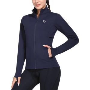 imagebaleaf Womens Fleece Running Jacket Water Resistant Full Zip Winter Cold Weather Gear Thermal Cycling Workout JacketsDark Blue