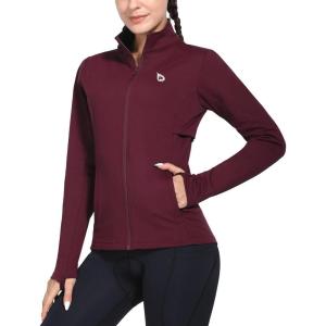 imagebaleaf Womens Fleece Running Jacket Water Resistant Full Zip Winter Cold Weather Gear Thermal Cycling Workout JacketsWine Red