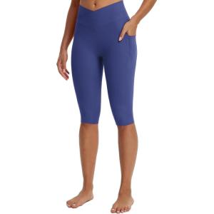 imagebaleaf Womens Knee Length Capri Leggings with Pockets Stretch Casual Exercise Summer Yoga Workout PantsClassic Navy
