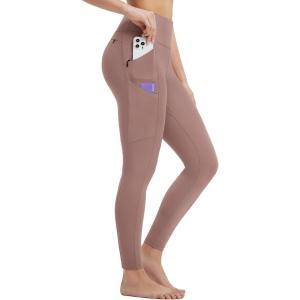 imagebaleaf Womens Leggings with 6 Pockets 25 High Waisted Workout Yoga Tummy Control 78 Ankle PantsBrown