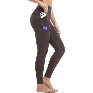 imagebaleaf Womens Leggings with 6 Pockets 25 High Waisted Workout Yoga Tummy Control 78 Ankle PantsDark Brown