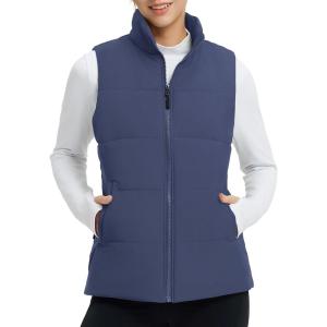 imagebaleaf Womens Lightweight Puffer Vest Stand Collar Quilted Outerwear Winter Sleeveless Jackets Water Resistant Zip PocketsNavy Blue