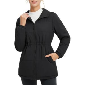 imagebaleaf Womens Long Puffer Jacket Quilted Jackets Winter Coat with Hood Warm Lightweught Insulated Hiking SnowBlack