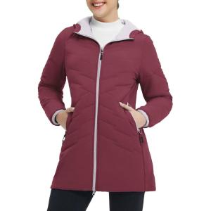 imagebaleaf Womens Long Puffer Quilted Outerwear Water Resistant Winter Warm Coat Lightweight Puffy Jackets with Hood OutdoorWine Red