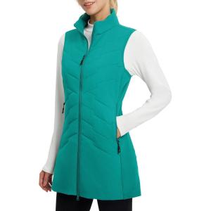 imagebaleaf Womens Long Puffer Vest Quilted Outerwear Sleeveless Running Jacket Fall Winter Warm Fleece Hybrid CoatGreen