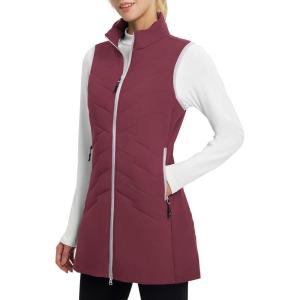 imagebaleaf Womens Long Puffer Vest Quilted Outerwear Sleeveless Running Jacket Fall Winter Warm Fleece Hybrid CoatWine Red