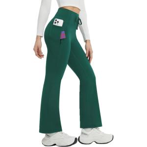 imagebaleaf Womens Petite Fleece Lined Pants Winter Thermal Warm Yoga Flare Leggings 27quot Snow PantsDark Green