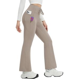 imagebaleaf Womens Petite Fleece Lined Pants Winter Thermal Warm Yoga Flare Leggings 27quot Snow PantsKhaki