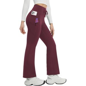 imagebaleaf Womens Petite Fleece Lined Pants Winter Thermal Warm Yoga Flare Leggings 27quot Snow PantsWine Red