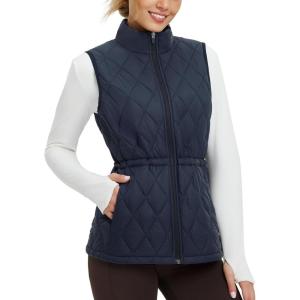 imagebaleaf Womens Puffer Drawstring Vest Lightweight Winter Warm Stand Collar Quilted Golf Vests Water Resistant Zip PocketsNavy Blue