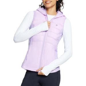 imagebaleaf Womens Puffer Vest Hooded Running Vests Slim Fit Fleece Sleeveless Lightweight Jacket Fall WinterPurple Rose