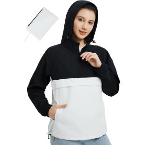 imagebaleaf Womens Rain Jacket 14 Packable Lightweight Windbreaker WaterResistant Pullover Jackets with Hood Hiking TravelWhiteblack