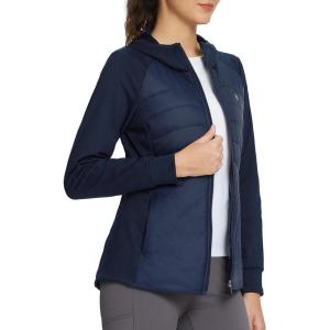 imagebaleaf Womens Running Winter Jacket with Hood Warm Lightweight Insulated Hybrid Jackets Puffer Zip Pockets Hiking SkiingNavy Blue