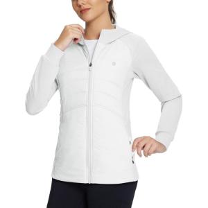 imagebaleaf Womens Running Winter Jacket with Hood Warm Lightweight Insulated Hybrid Jackets Puffer Zip Pockets Hiking SkiingWhite