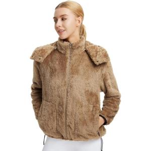 imagebaleaf Womens Sherpa Fleece Lined Jakcets with Hood Button Down Drawstring Winter Casual Warm Coat with PocketsBrown