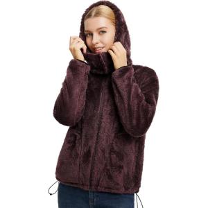 imagebaleaf Womens Sherpa Fleece Lined Jakcets with Hood Button Down Drawstring Winter Casual Warm Coat with PocketsDark Brown