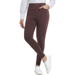 imagebaleaf Womens Skinny Dress Pants Stretch Petite Yoga Work Pants Pull On Dressy Leggings with Zipper Pockets 78 AnkleDark Brown