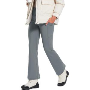 imagebaleaf Womens Thick Fleece Lined Leggings Winter Warm Thermal Tummy Control Flare Yoga Pants Pockets Bootcut Snow Ski PantsDark Grey