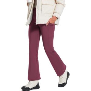 imagebaleaf Womens Thick Fleece Lined Leggings Winter Warm Thermal Tummy Control Flare Yoga Pants Pockets Bootcut Snow Ski PantsWine Red