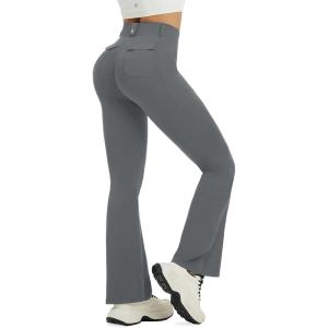 imagebaleaf Womens Yoga Pants with 4 Cargo Pockets Scrunch Workout Flare Leggings High Waist Casual Gym Bell BottomDark Gray