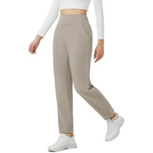 imagebeleaf Womens Fleece Lined Pants High Waisted Golf Pants Winter Warm Thermal Water Resistant Thick Pants Travel Work CasualKhaki