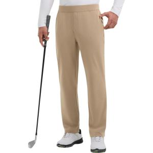 imagebaleaf Mens 30quot Fleece Lined Golf Pants Warm Winter Stretchy Casual Business Travel 3 PocketsBrown