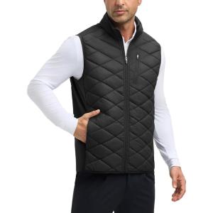 imagebaleaf Mens Puffer Vest Outerwear Golf Sleeveless Jacket Winter Warm Lightweight Pockets WindproofBlack