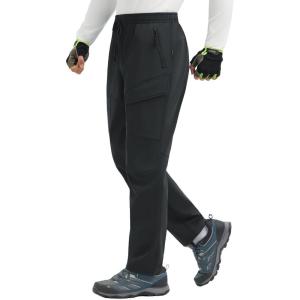 imagebaleaf Mens Fleece Lined Hiking Cargo Pants Softshell Water Resistant Snow Thermal Pants Winter Insulate with Zipper PocketBlack