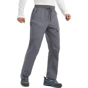 imagebaleaf Mens Fleece Lined Hiking Cargo Pants Softshell Water Resistant Snow Thermal Pants Winter Insulate with Zipper PocketDark Gray